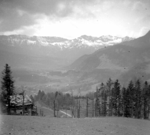 View down Obersalzberg over roof of Goerings house (I think) 